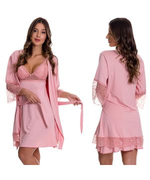 2 Camisolas de Amamentação com 1 Robe - Kit Lingerie Maternidade Gestante Amamentar Moda Baixo Rosê e Vinho