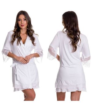 2 Camisolas de Amamentação com 1 Robe - Kit Lingerie Maternidade Gestante Amamentar Moda Baixo Branco e Preto