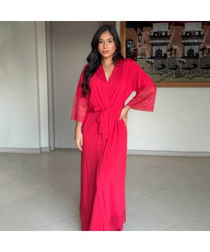 Robe Longo de Microfibra Confortável Ótimo Caimento - Moda Baixo DR331 Vermelho