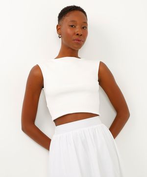 cropped de algodão decote canoa off white