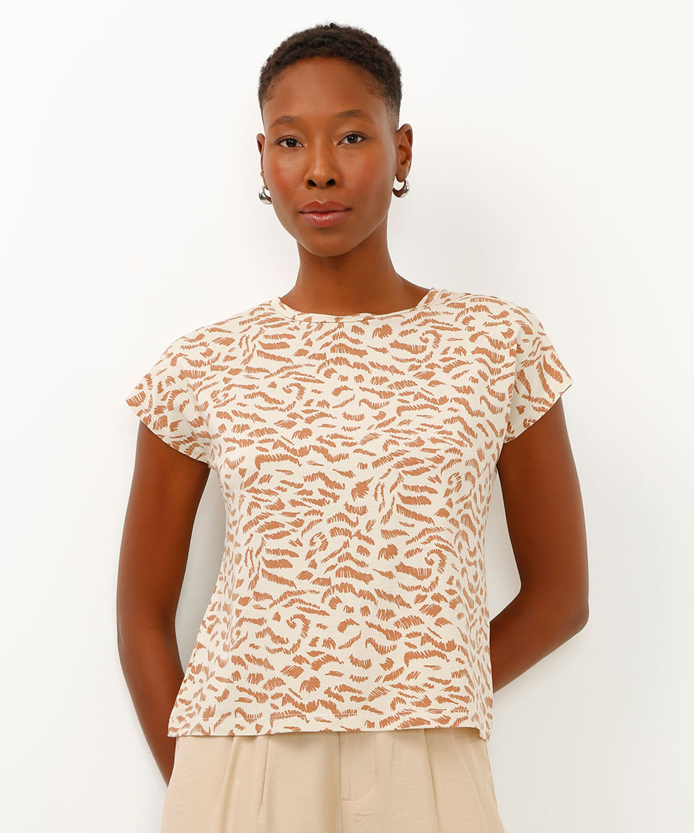 blusa de viscose animal print bege