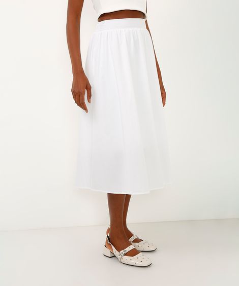 saia midi de algodão cintura alta off white