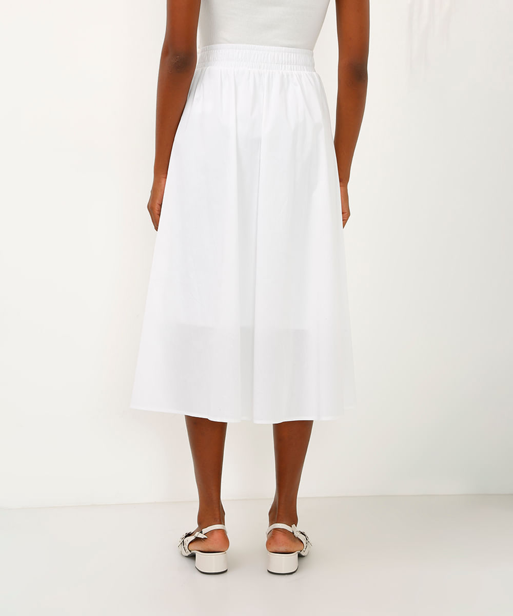 saia midi de algodão cintura alta off white