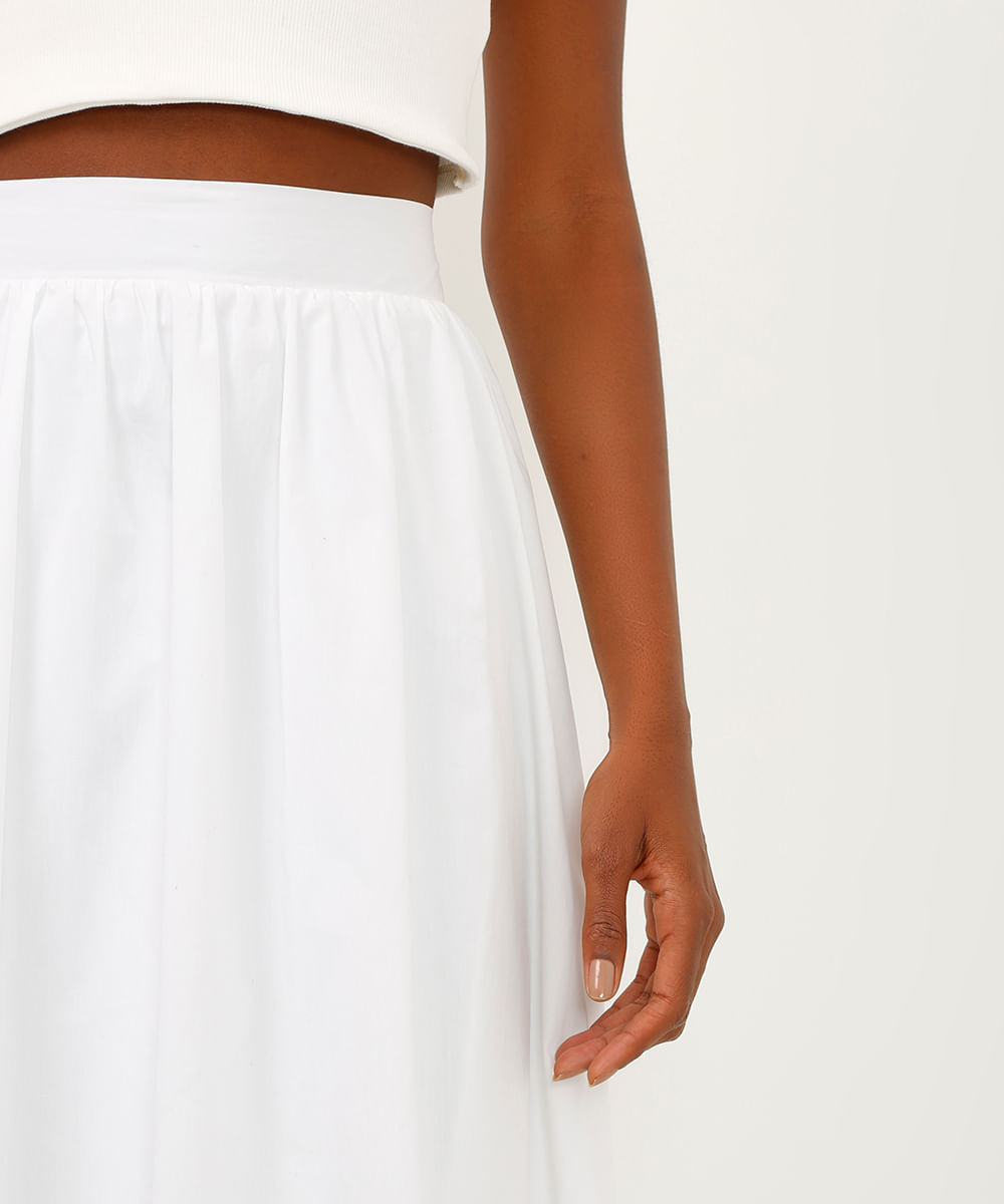 saia midi de algodão cintura alta off white