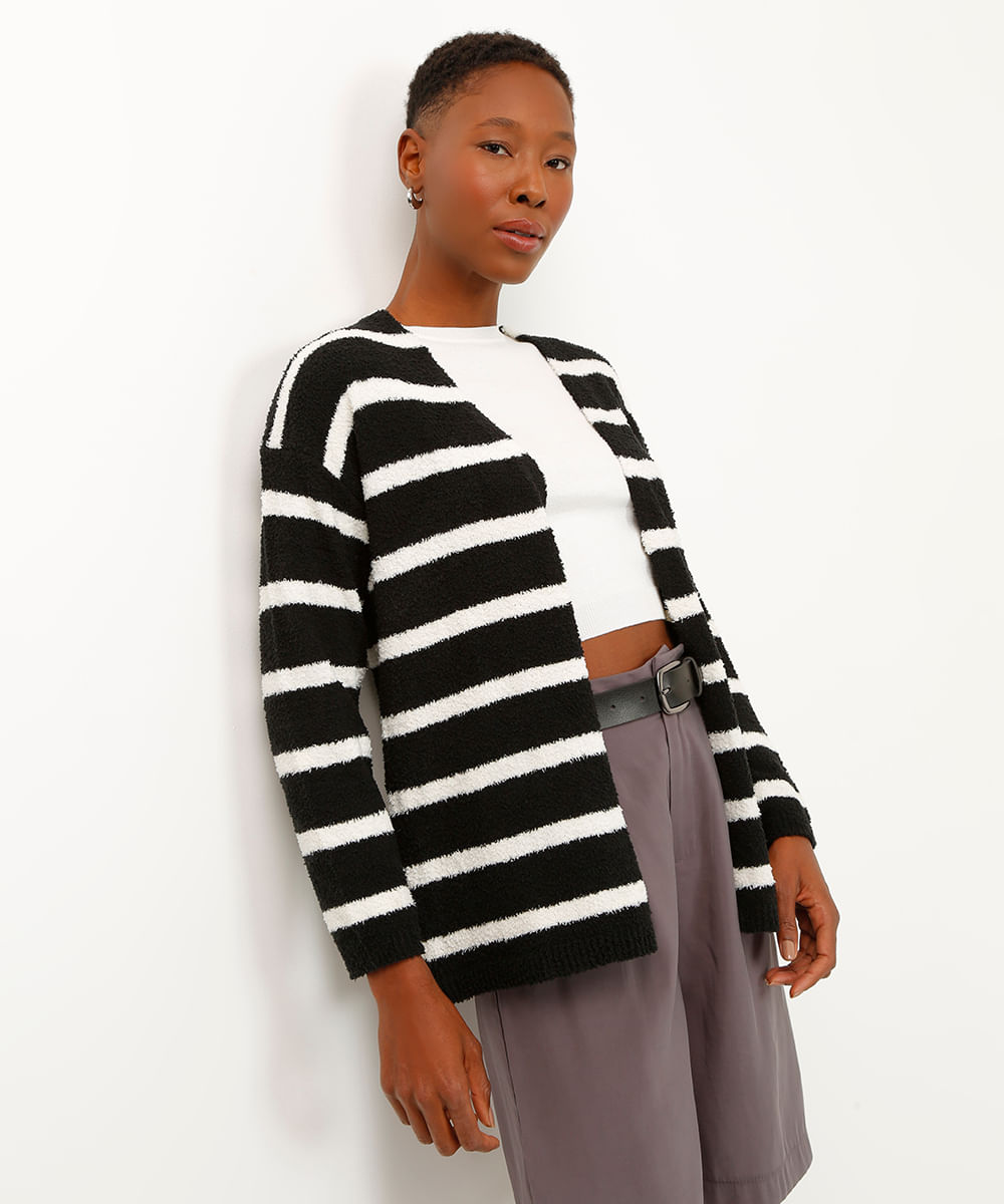 cardigan de tricot listrado preto