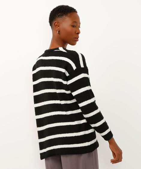 cardigan de tricot listrado preto
