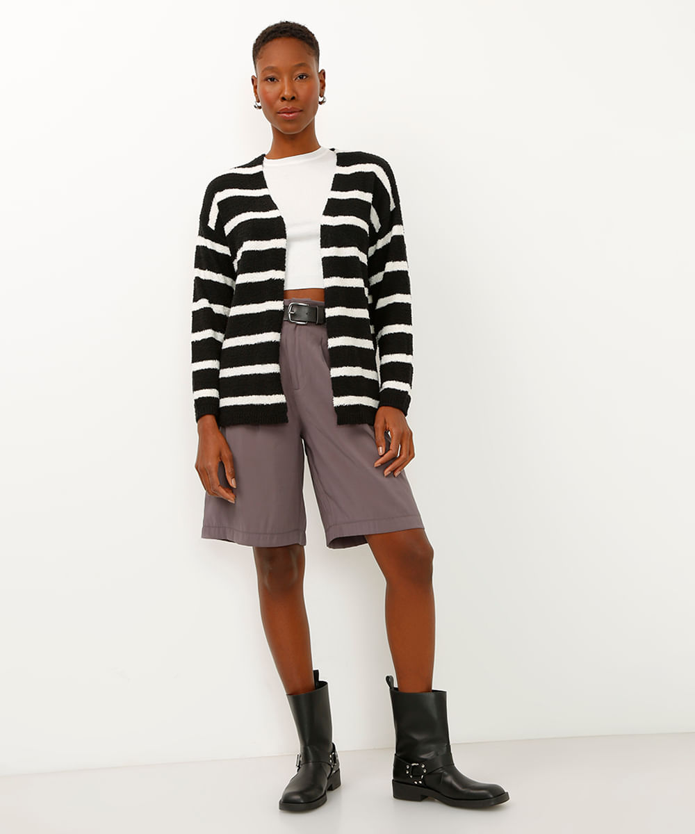 cardigan de tricot listrado preto