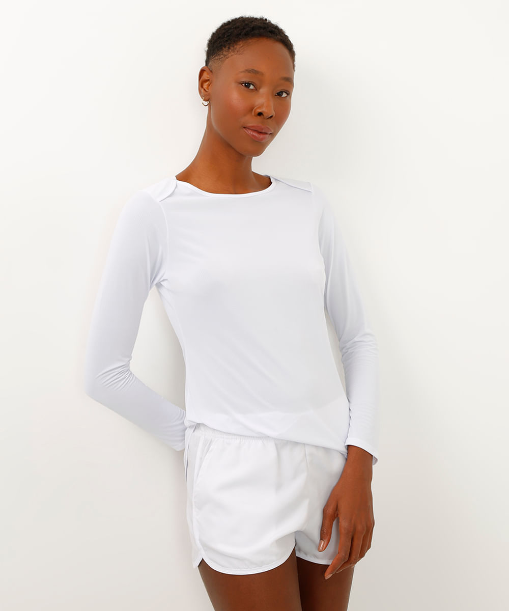 blusa esportiva decote canoa manga longa branca