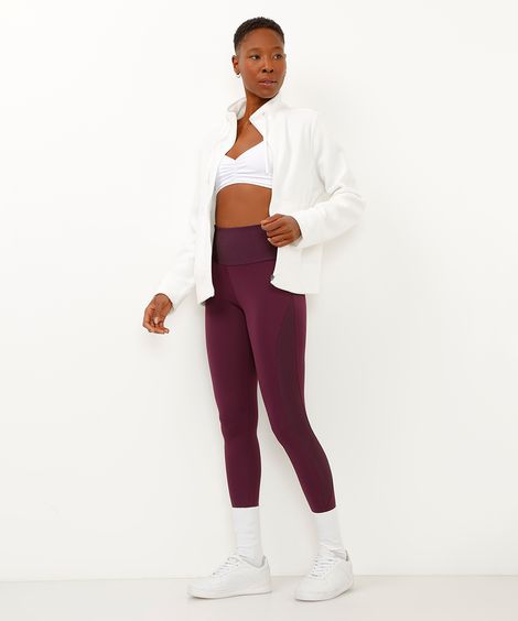calça legging cós largo texturizada esportiva roxa