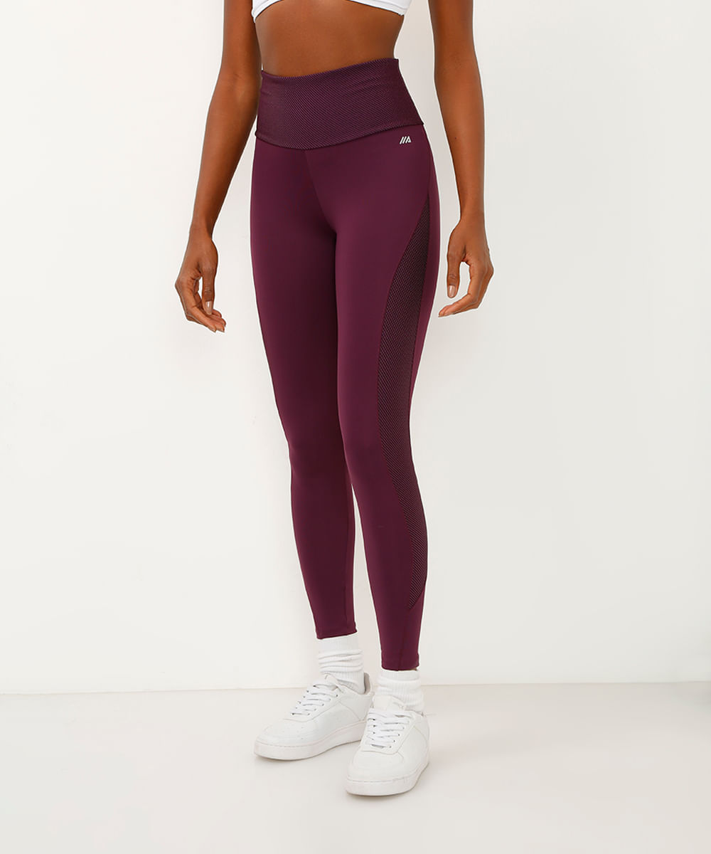 calça legging cós largo texturizada esportiva ace roxa