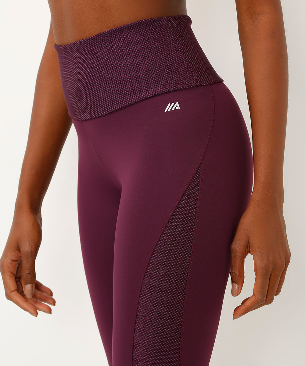 calça legging cós largo texturizada esportiva ace roxa
