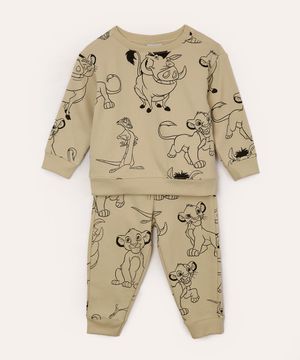 conjunto de moletom longo infantil o rei leão bege