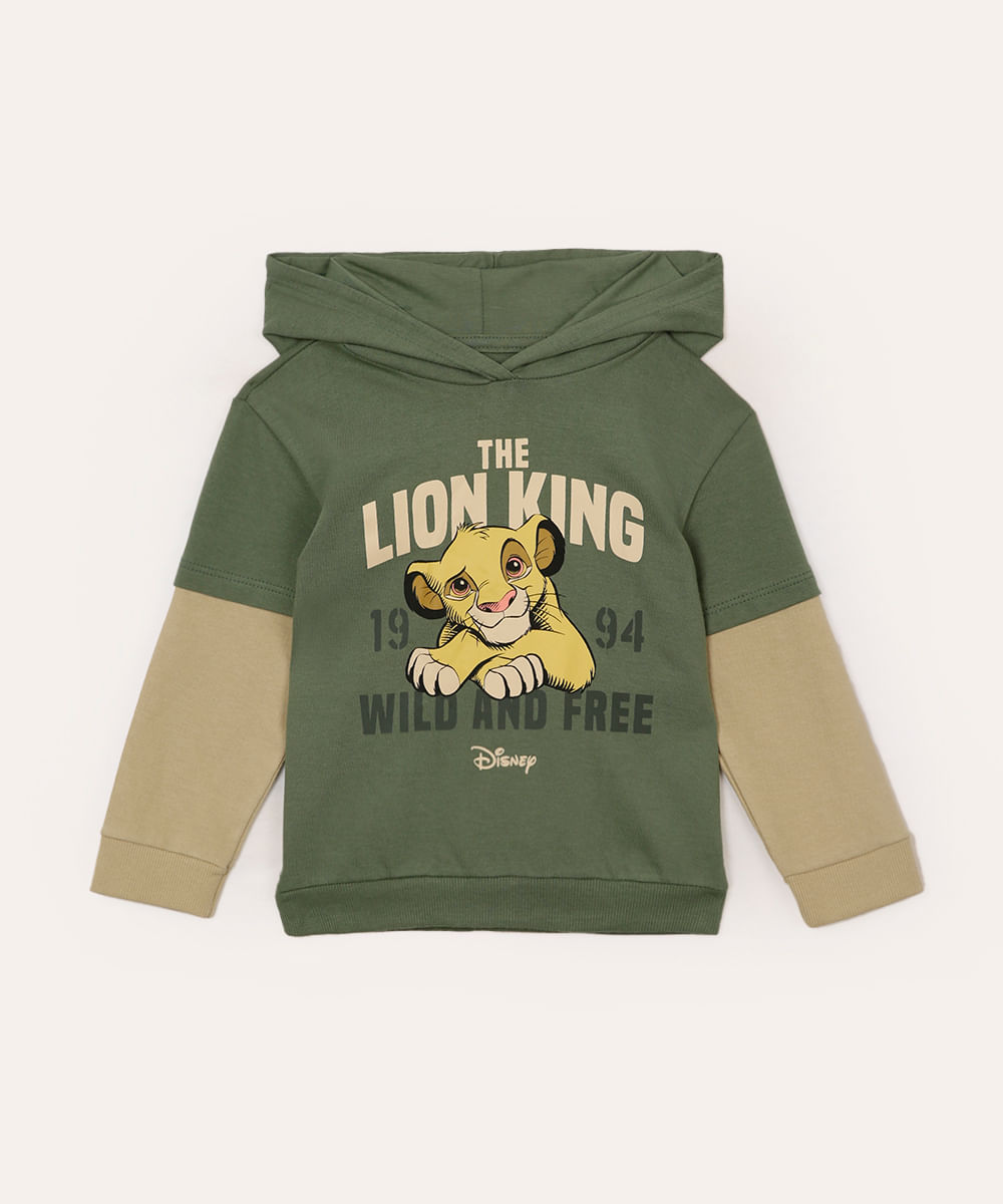 camiseta de algodão infantil simba com capuz verde