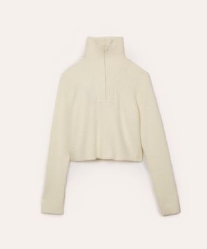 blusa cropped de tricot gola alta juvenil off white