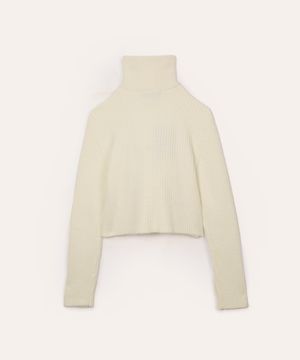 blusa cropped de tricot gola alta juvenil off white