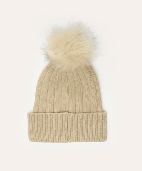 gorro de tricô com pompom bege