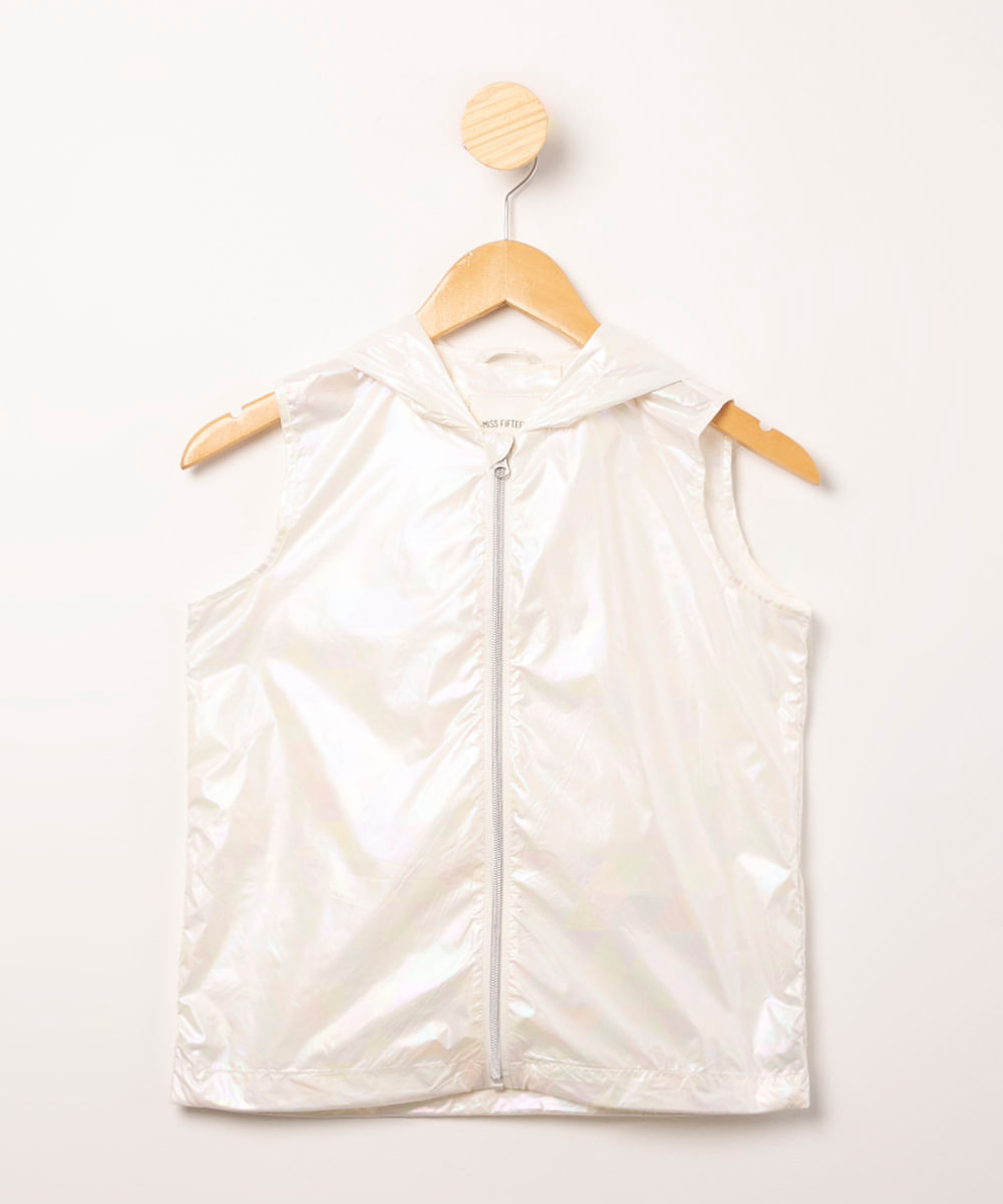 colete juvenil com capuz efeito brilhante off white