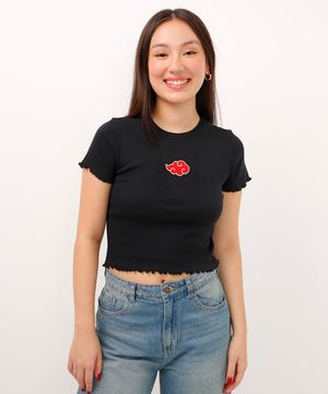 blusa juvenil canelada cropped naruto preta