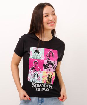 camiseta juvenil manga curta stranger things preto