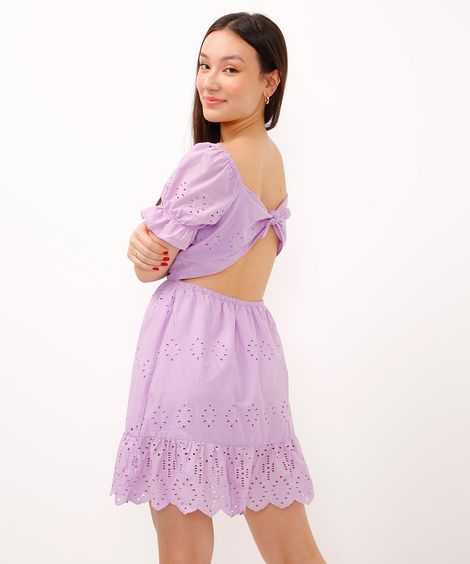 vestido de laise infantil manga curta lilás