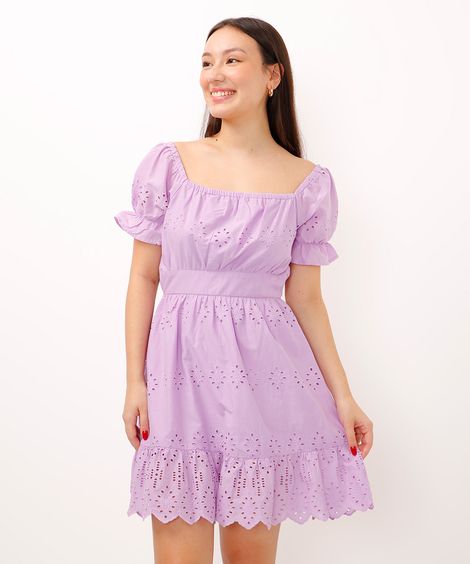 vestido de laise infantil manga curta lilás
