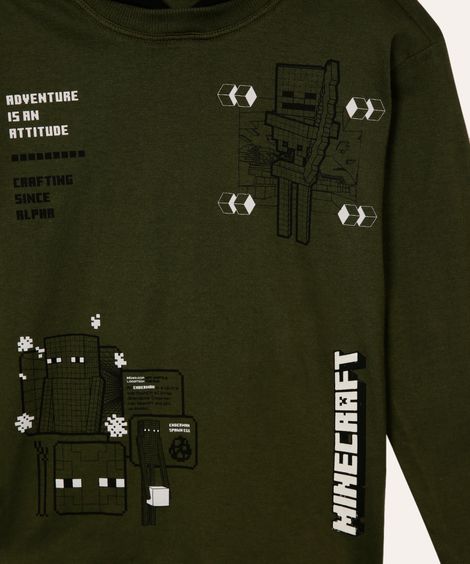 camiseta de algodão infantil minecraft com capuz verde militar