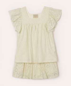 conjunto de laise infantil listrado com babados off white