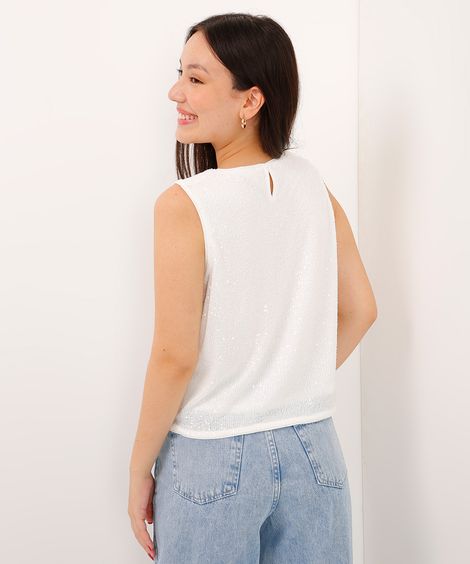 blusa de paetê juvenil alça média off white