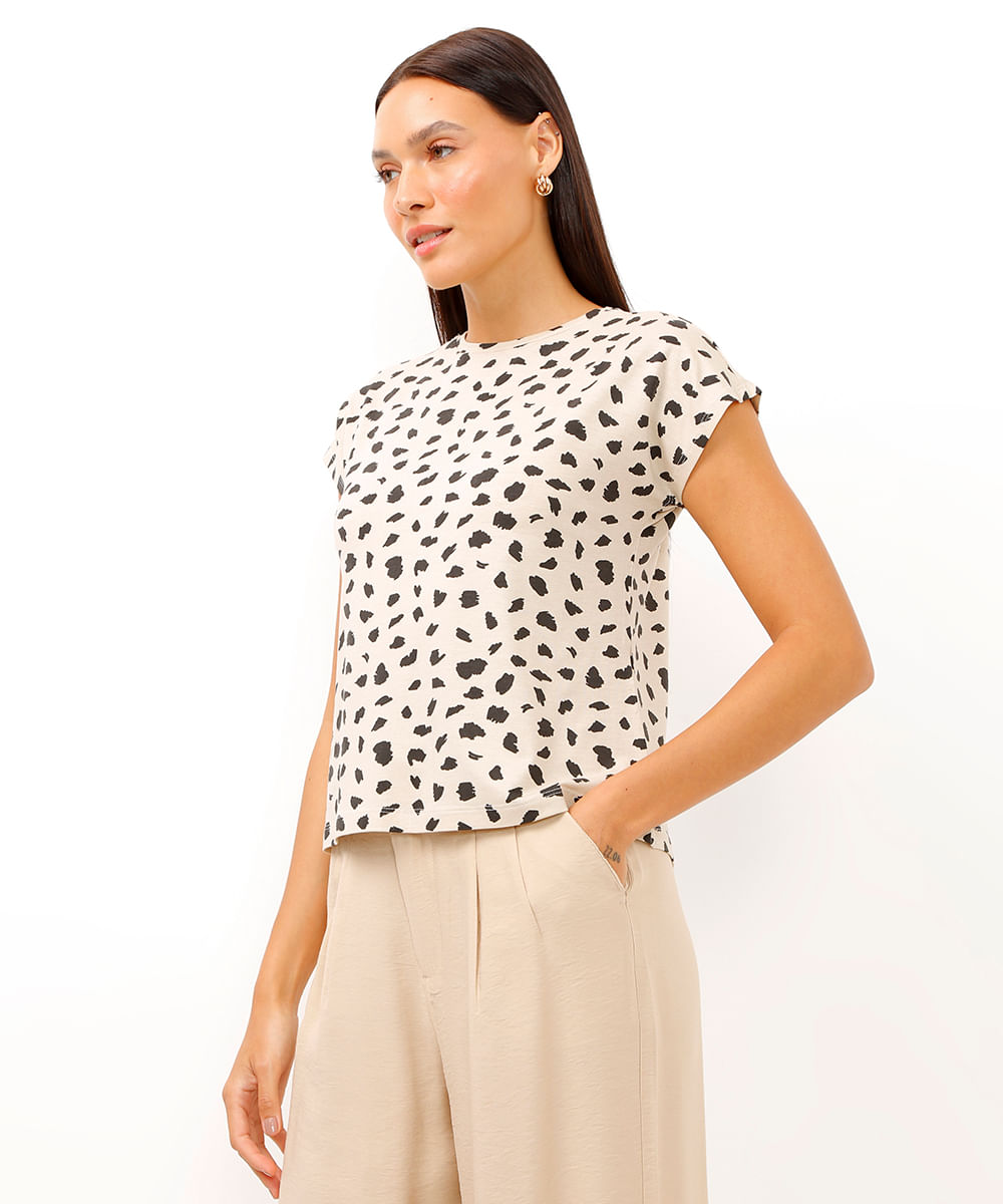 blusa de viscose animal print bege