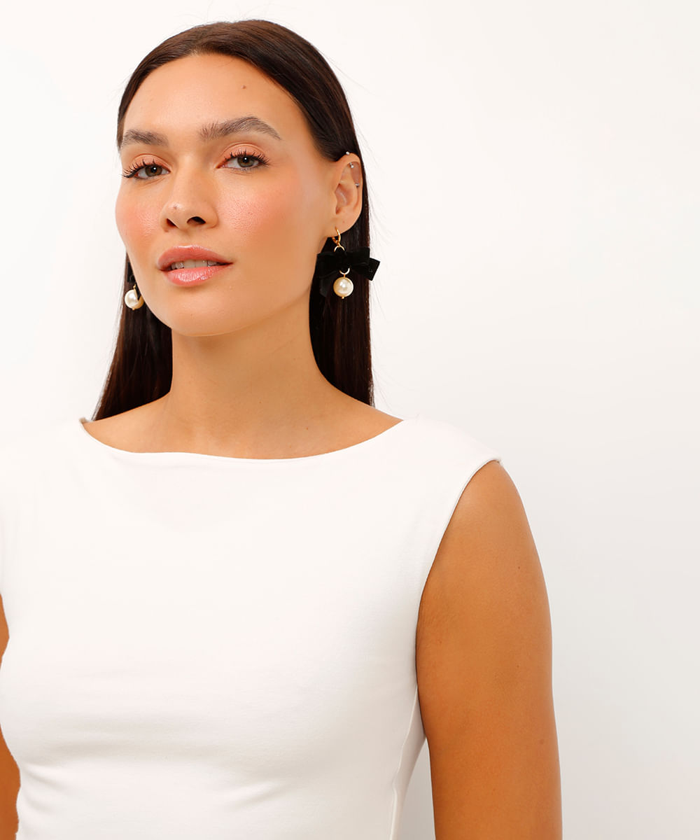cropped de algodão cavado decote canoa off white