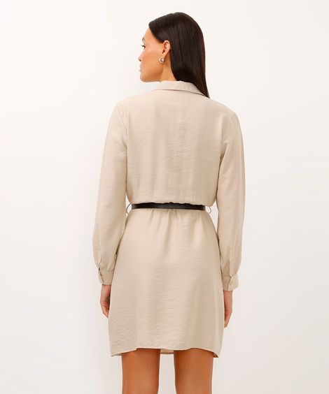 vestido chemise curto com cinto bege claro