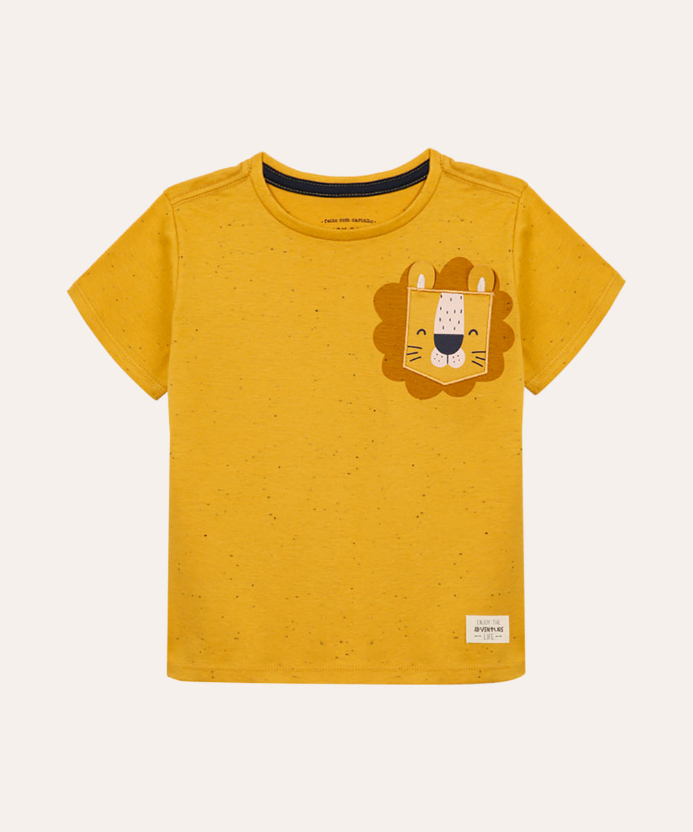 camiseta infantil leão manga curta marrom