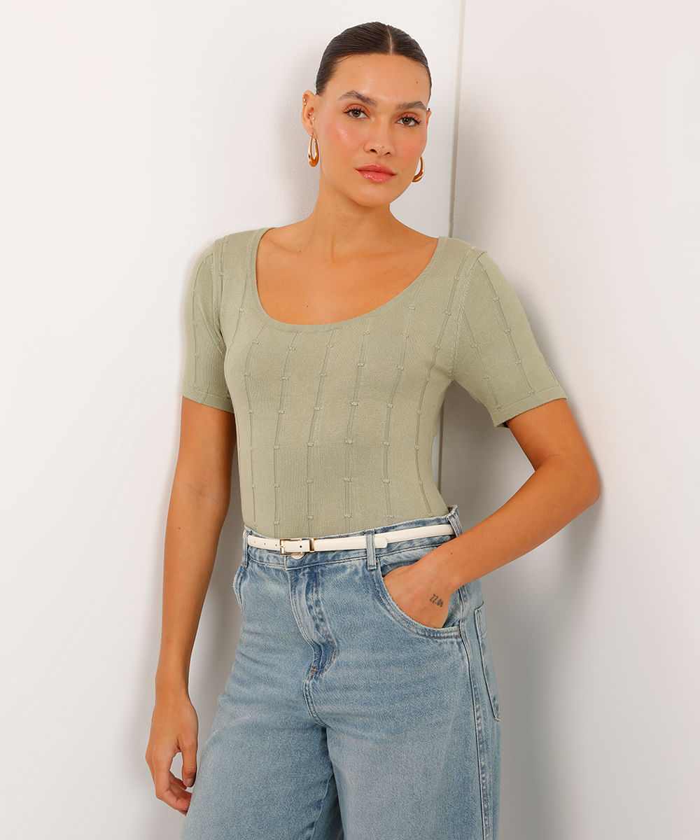 blusa de tricot texturizada verde