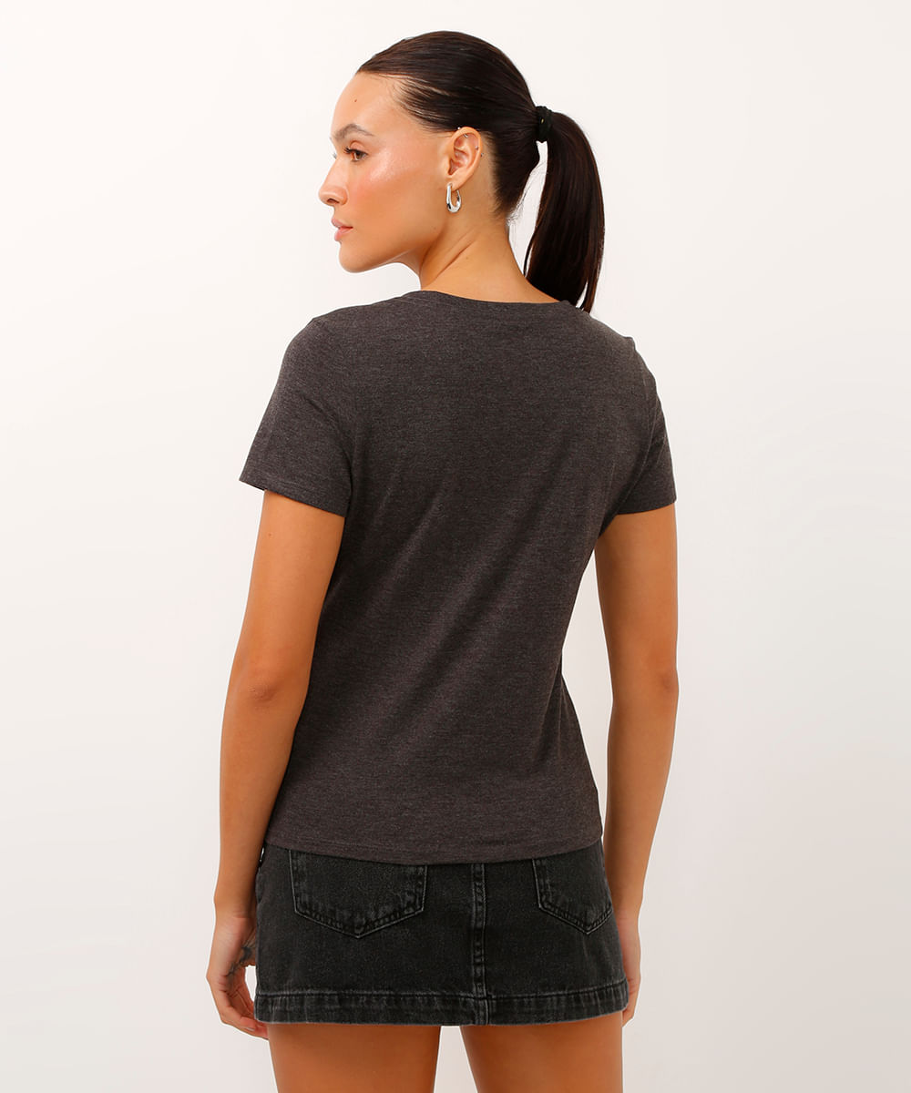 camiseta de algodão peruano decote v - chumbo