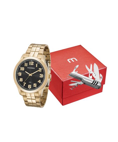 relógio analógico mondaine 99195GPMVDE3KS dourado