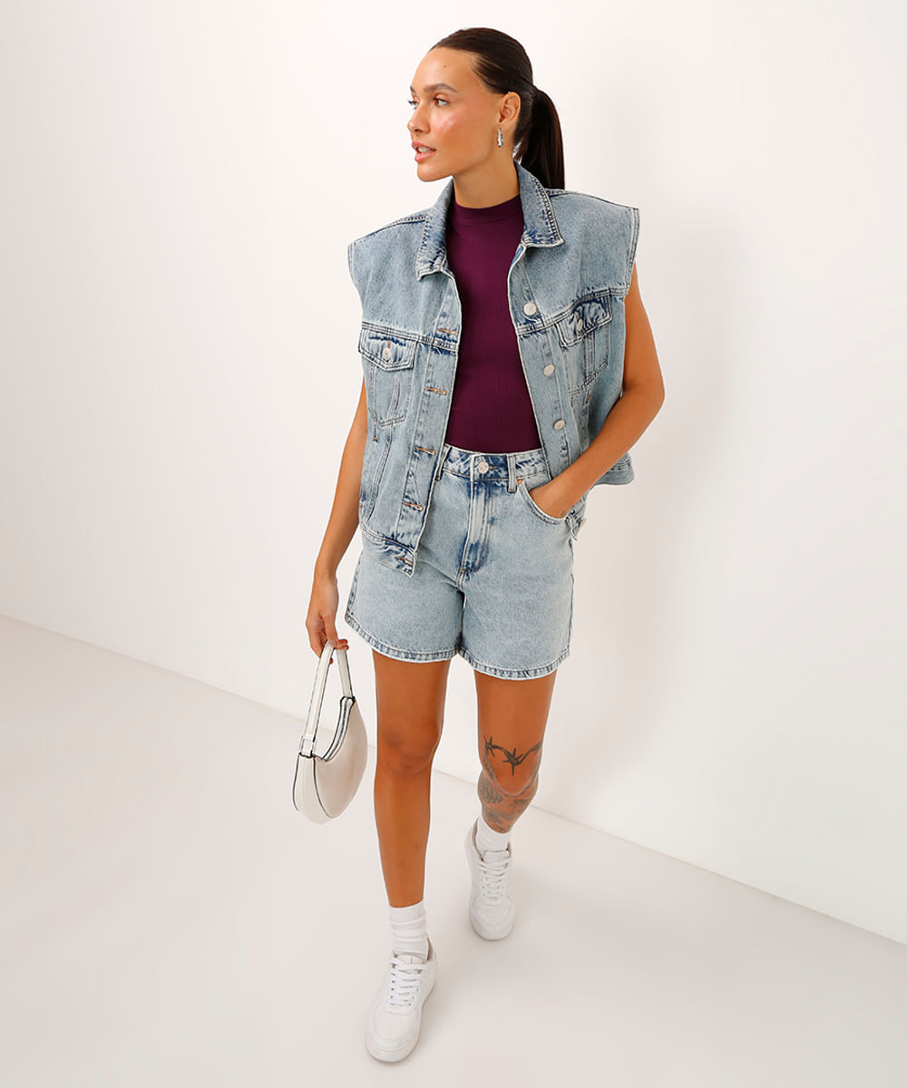 blusa de malha canelada manga curta fru fru roxa