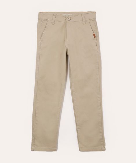 calça slim de sarja infantil com bolsos chino bege