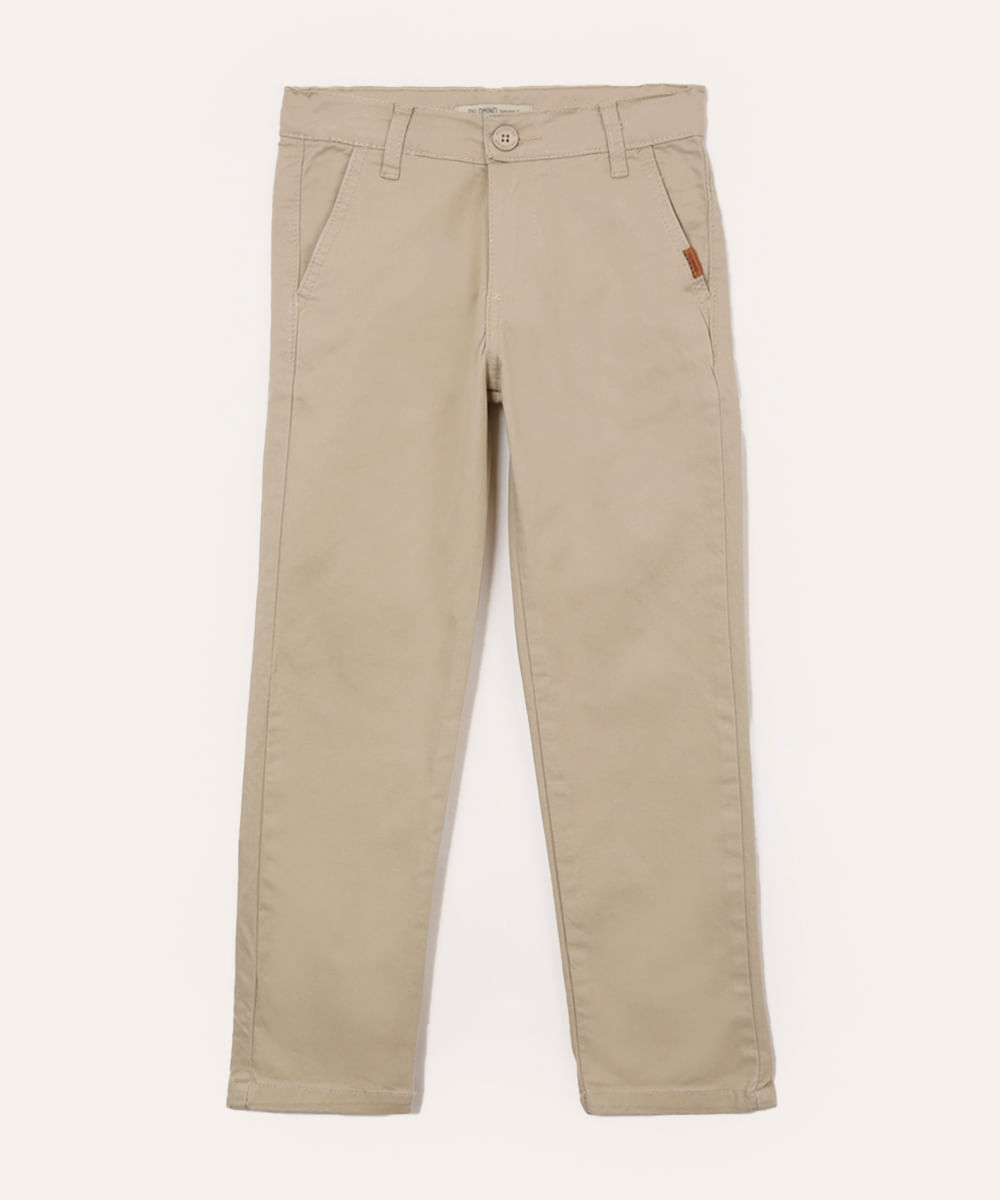 calça slim de sarja infantil com bolsos chino bege