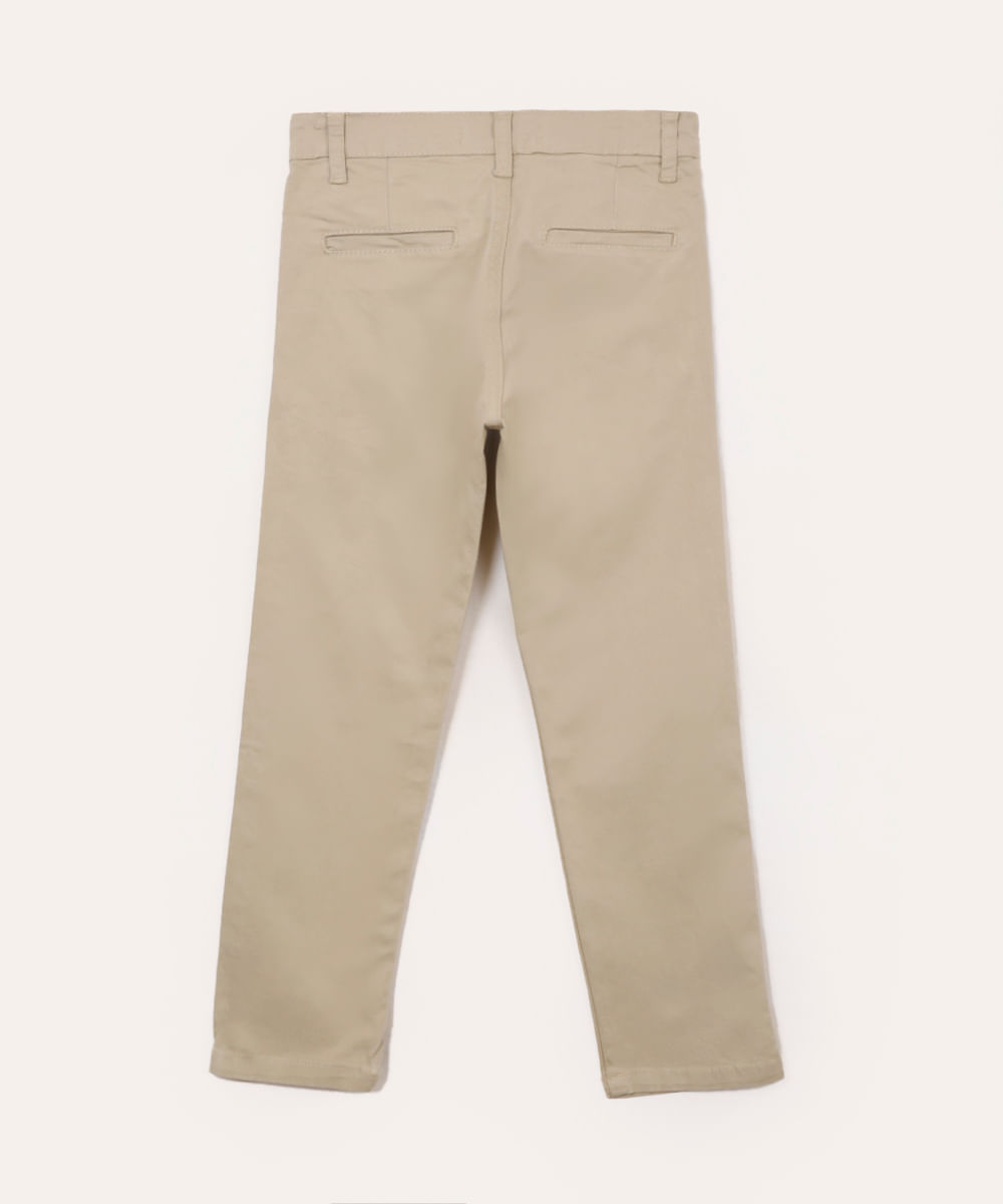 calça slim de sarja infantil com bolsos chino bege
