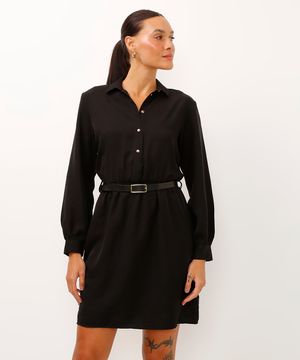 vestido chemise curto de viscose com cinto preto