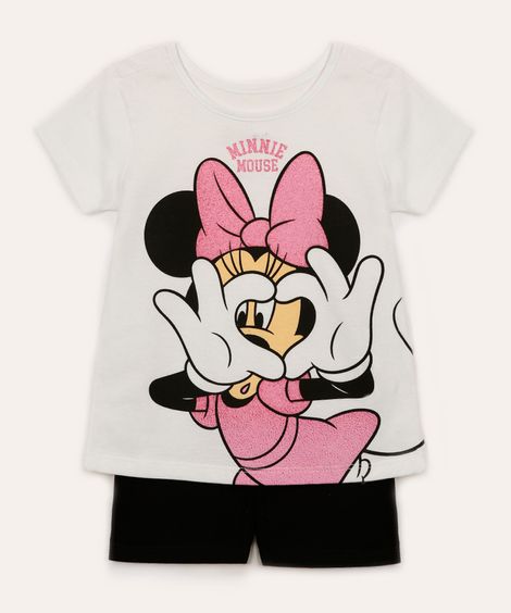 conjunto de algodão curto infantil minnie off white