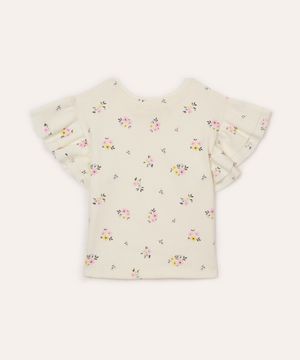 camiseta manga curta com babados floral infantil off white