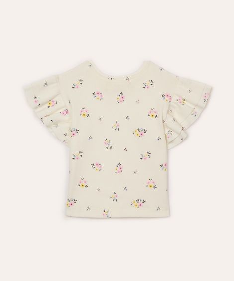 camiseta manga curta com babados floral infantil off white