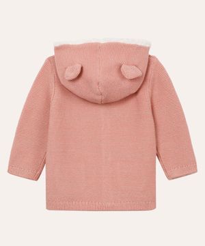 jaqueta de tricot capuz com orelhinha infantil rosa