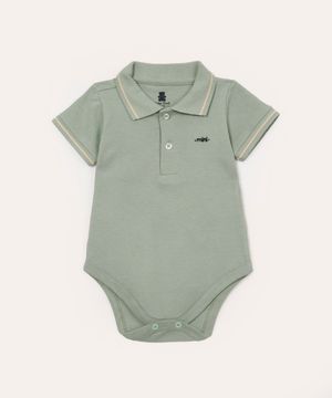 body de algodão infantil gola polo manga curta verde