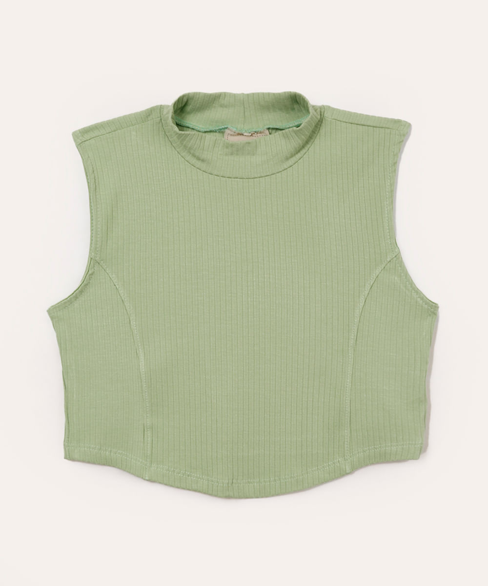 blusa juvenil de viscose gola alta canelada verde