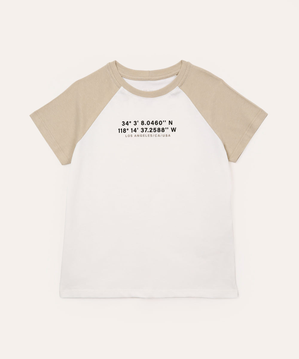 camiseta de algodão manga raglan infantil bicolor branca