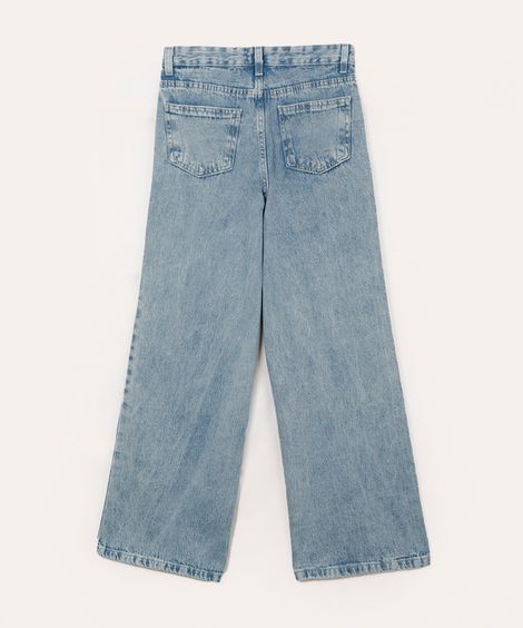 calça wide leg jeans juvenil borboleta azul
