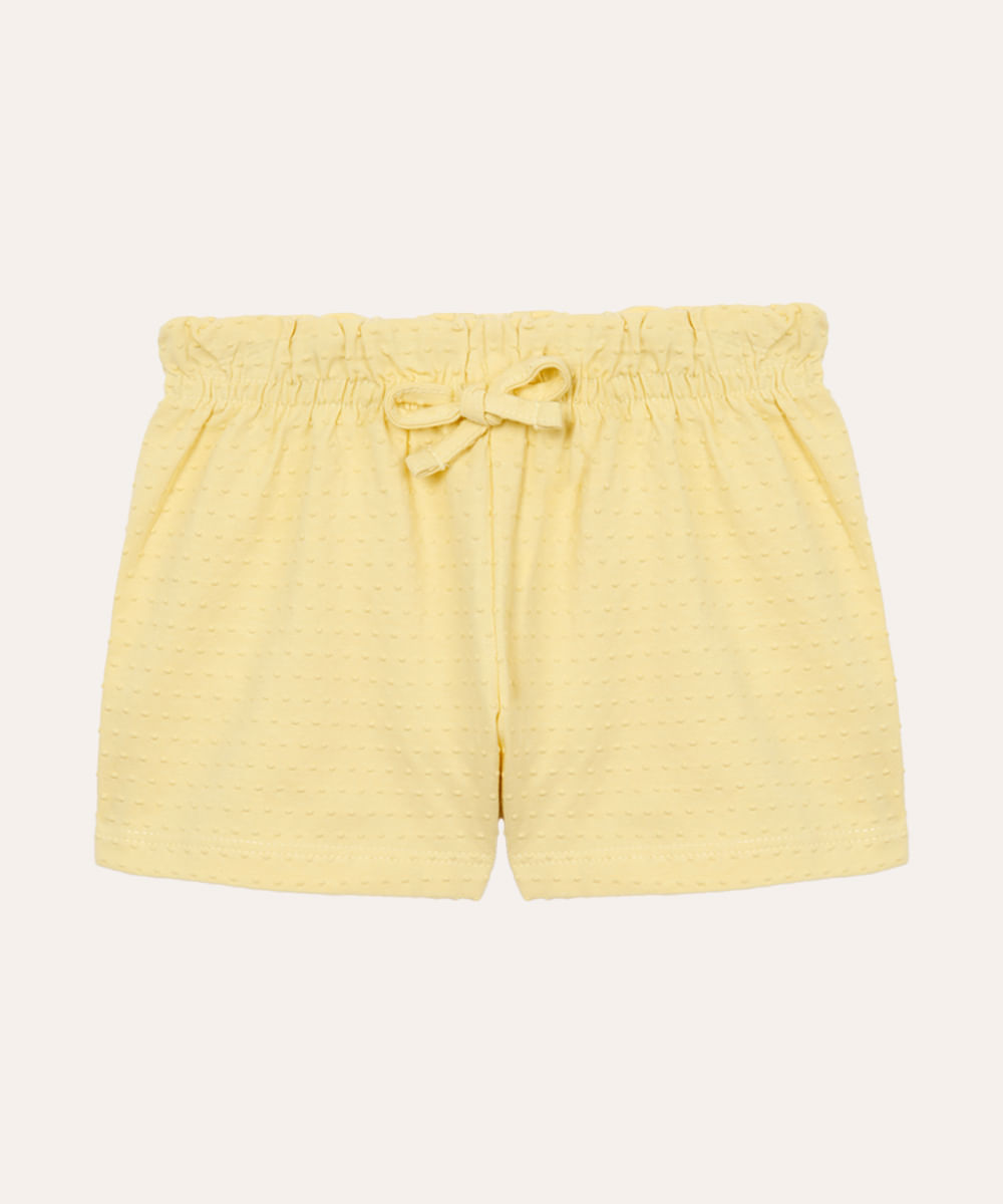 short de algodão infantil com elástico e cordão texturizado amarelo
