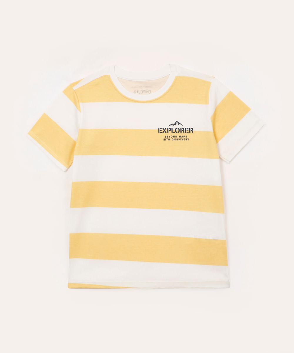 camiseta de algodão infantil manga curta listrada amarela